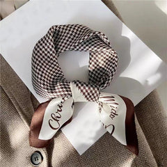 Flower Plaid Print Square Scarf Women Casual Shawl Sunscreen Windproof Head Wrap
