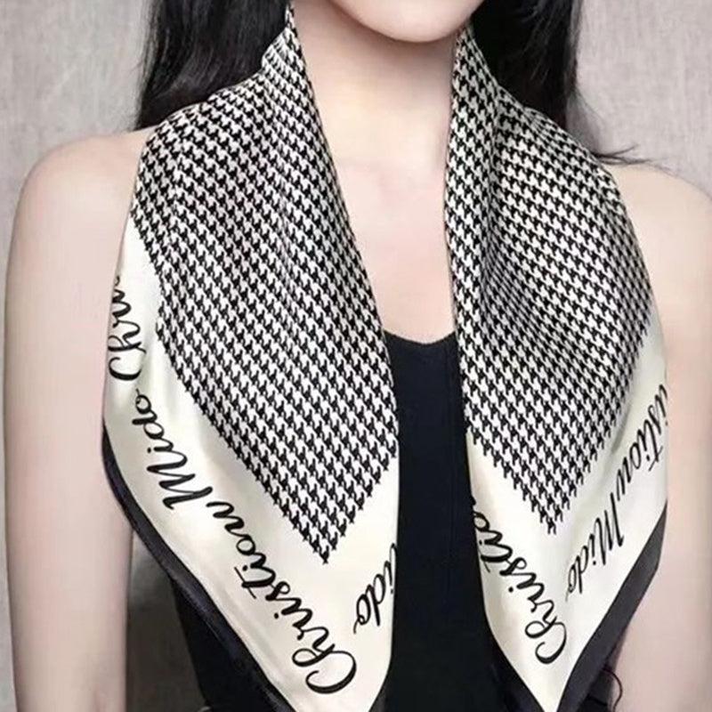 Flower Plaid Print Square Scarf Women Casual Shawl Sunscreen Windproof Head Wrap