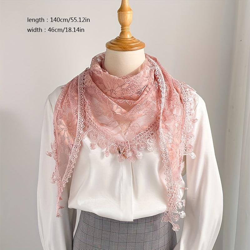 Triangle Lace Fringed Shawl Light Shoulder Wrap for Women