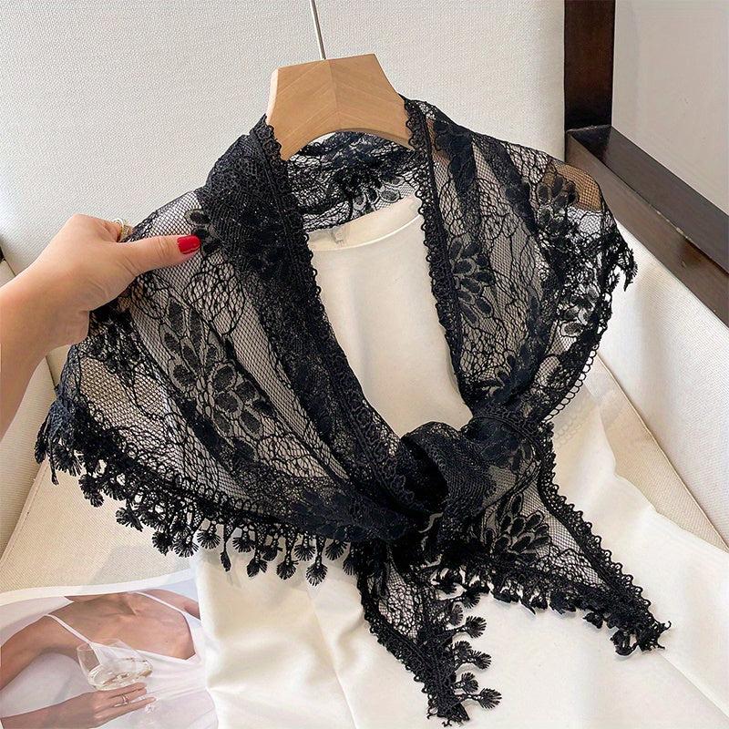 Triangle Lace Fringed Shawl Light Shoulder Wrap for Women