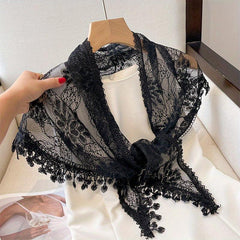 Triangle Lace Fringed Shawl Light Shoulder Wrap for Women
