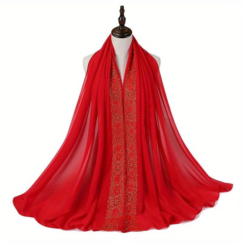 Beaded Lace Chiffon Scarf Hijab Solid Shawl Classic Head Wrap