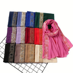 Beaded Lace Chiffon Scarf Hijab Solid Shawl Classic Head Wrap