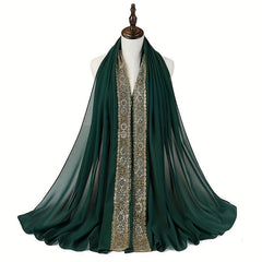 Beaded Lace Chiffon Scarf Hijab Solid Shawl Classic Head Wrap