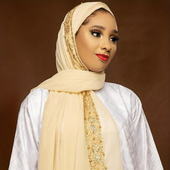Beaded Lace Chiffon Scarf Hijab Solid Shawl Classic Head Wrap