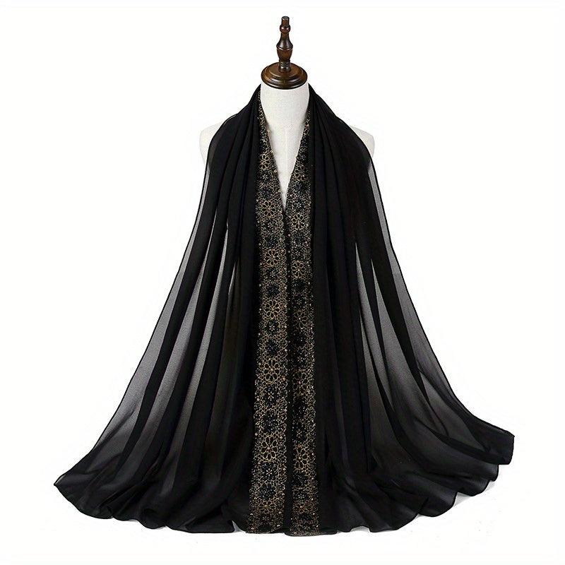 Beaded Lace Chiffon Scarf Hijab Solid Shawl Classic Head Wrap