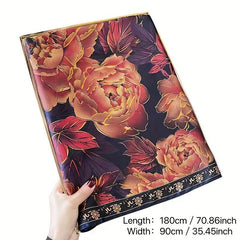 Vintage Brown Flower Print Scarf Satin Shawl Silk Head Wrap Causal Sunscreen