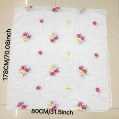 Solid Flower Embroidery Scarf Thin Shawl Windproof Head Wrap