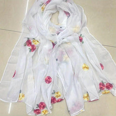 Solid Flower Embroidery Scarf Thin Shawl Windproof Head Wrap