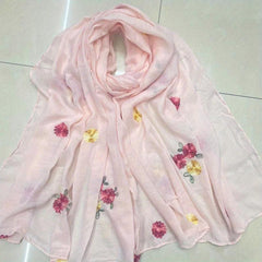 Solid Flower Embroidery Scarf Thin Shawl Windproof Head Wrap