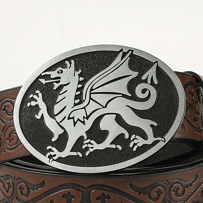 Men's Retro Embossed Oval Pixiu Buckle