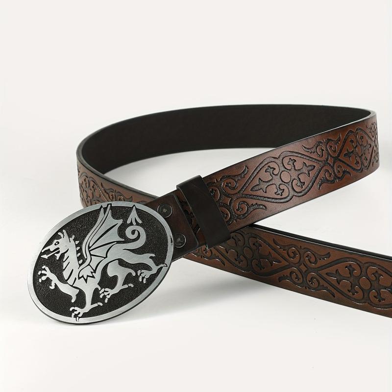 Men's Retro Embossed Oval Pixiu Buckle