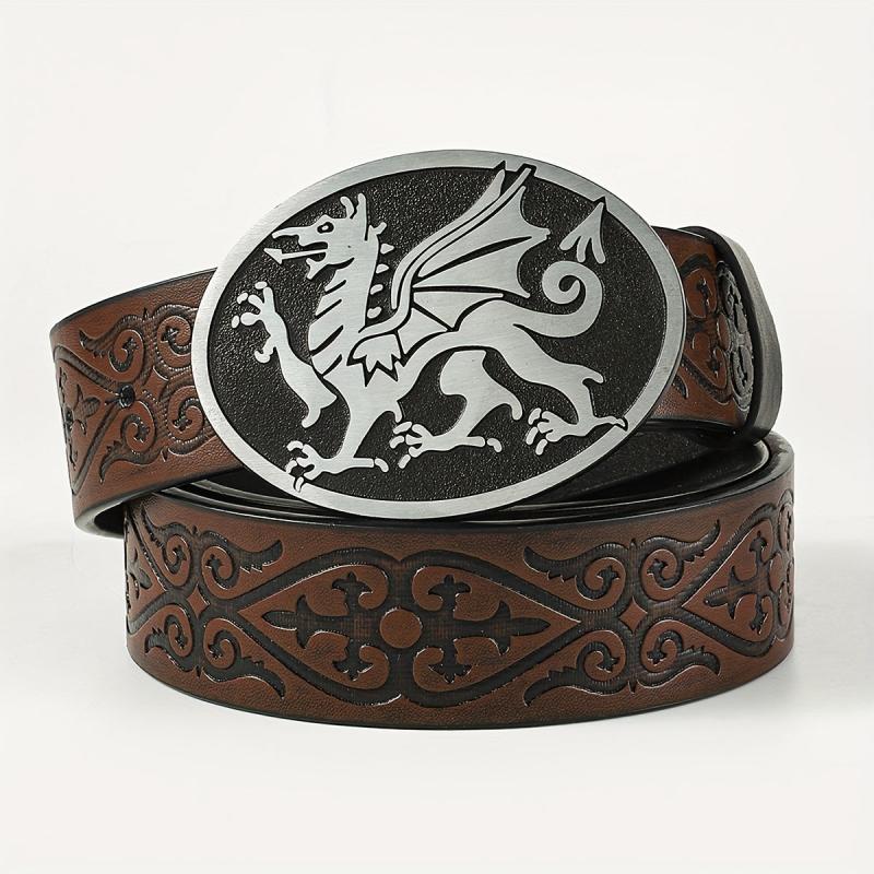 Men's Retro Embossed Oval Pixiu Buckle