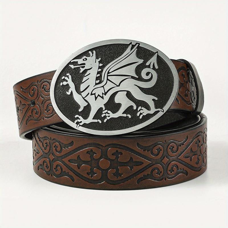 Men's Retro Embossed Oval Pixiu Buckle