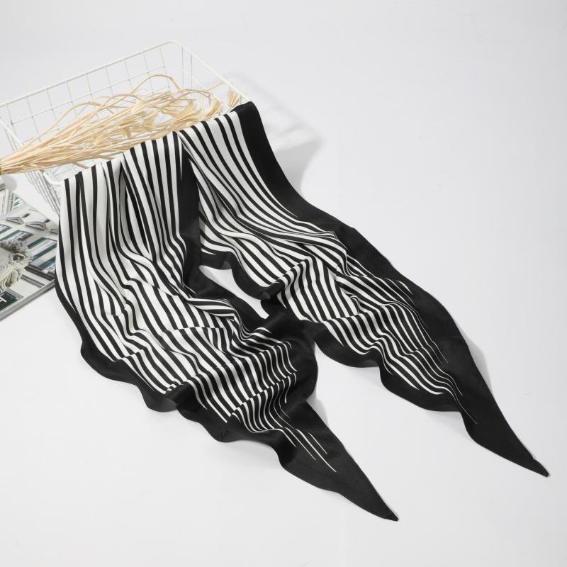 Stripe Print Rhombus Scarf Silk Shawl Women Head Wrap Satin Bandana