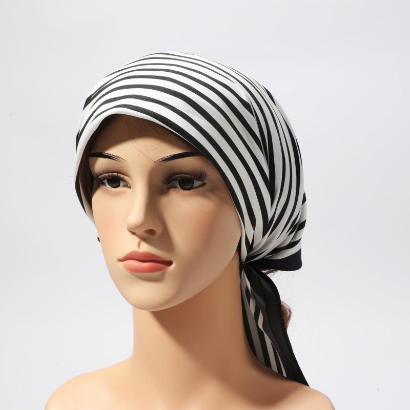 Stripe Print Rhombus Scarf Silk Shawl Women Head Wrap Satin Bandana
