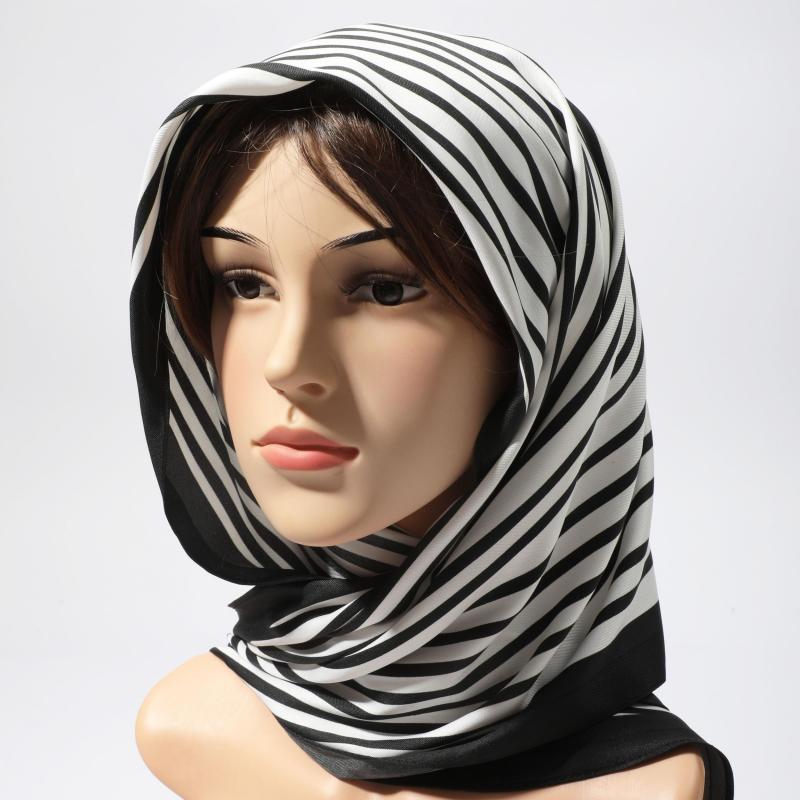Stripe Print Rhombus Scarf Silk Shawl Women Head Wrap Satin Bandana