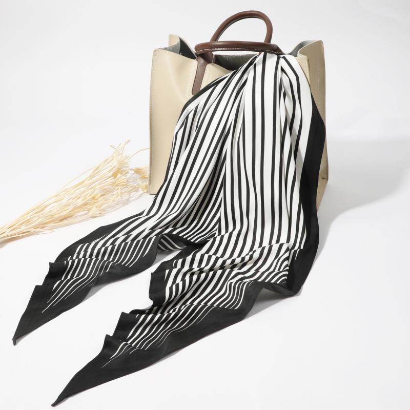 Stripe Print Rhombus Scarf Silk Shawl Women Head Wrap Satin Bandana