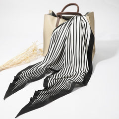 Stripe Print Rhombus Scarf Silk Shawl Women Head Wrap Satin Bandana