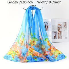 Peacock Flower Chiffon Scarf Sunscreen Shawl Outdoor Travel Head Wrap