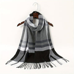 Geometric Plaid Scarf Unisex Warm Sunscreen Scarf Windproof Fringed Shawl