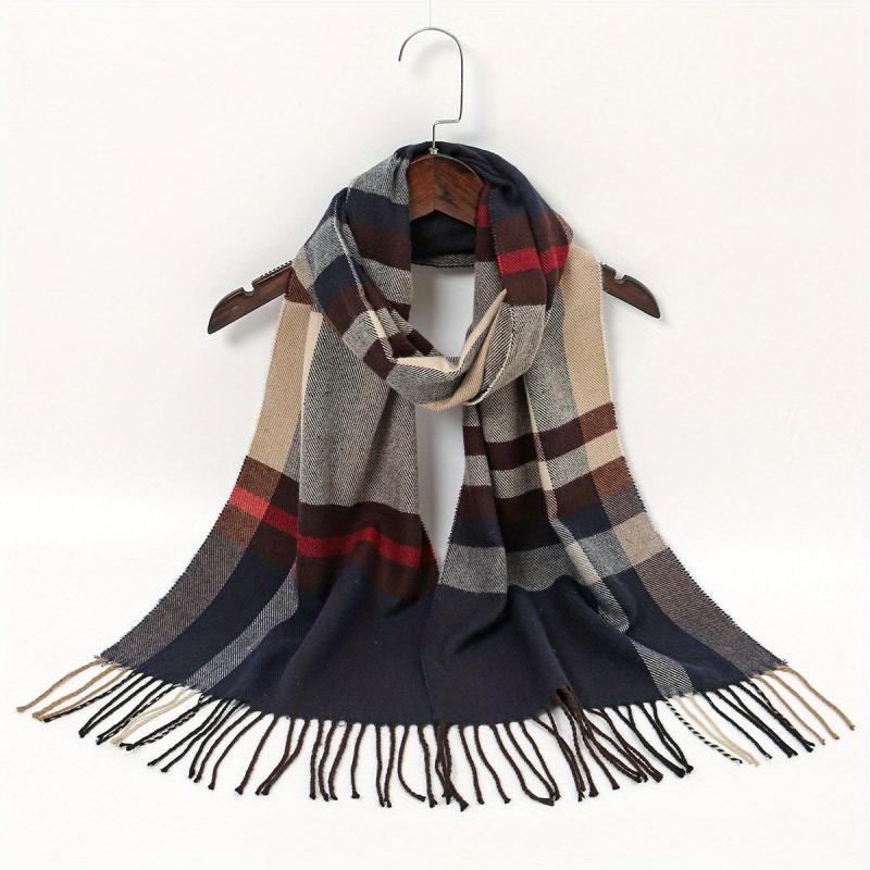 Geometric Plaid Scarf Unisex Warm Sunscreen Scarf Windproof Fringed Shawl