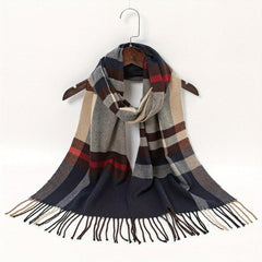 Geometric Plaid Scarf Unisex Warm Sunscreen Scarf Windproof Fringed Shawl