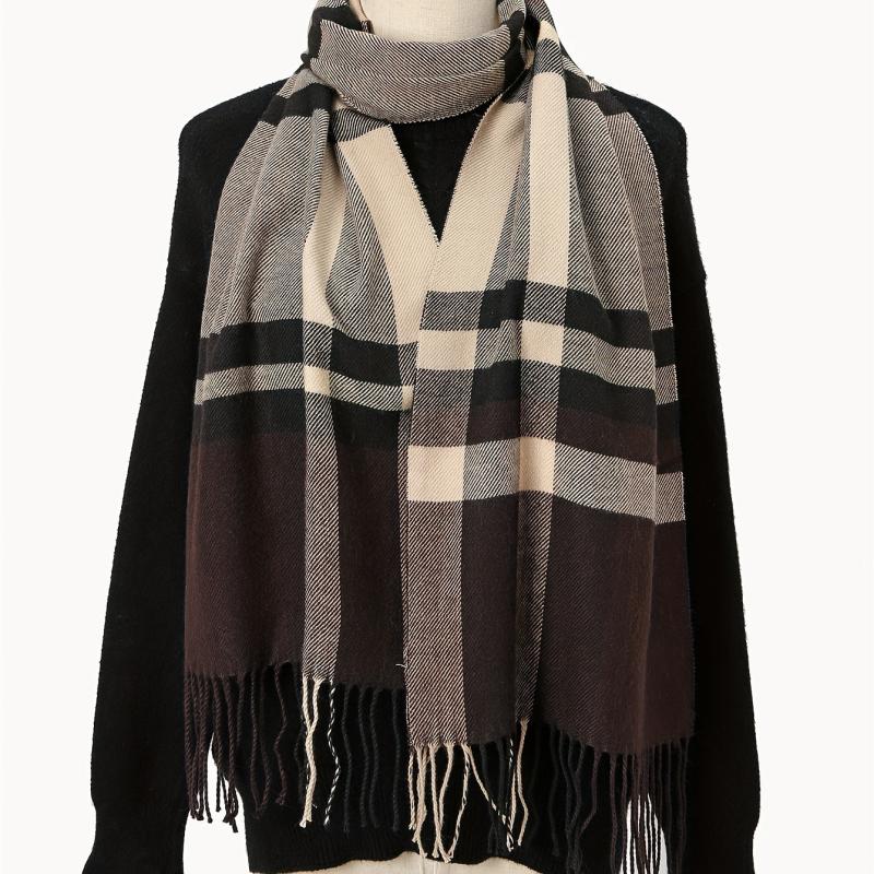 Geometric Plaid Scarf Unisex Warm Sunscreen Scarf Windproof Fringed Shawl