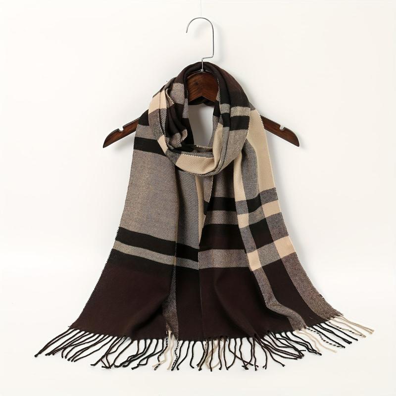 Geometric Plaid Scarf Unisex Warm Sunscreen Scarf Windproof Fringed Shawl