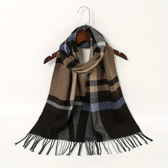 Geometric Plaid Scarf Unisex Warm Sunscreen Scarf Windproof Fringed Shawl