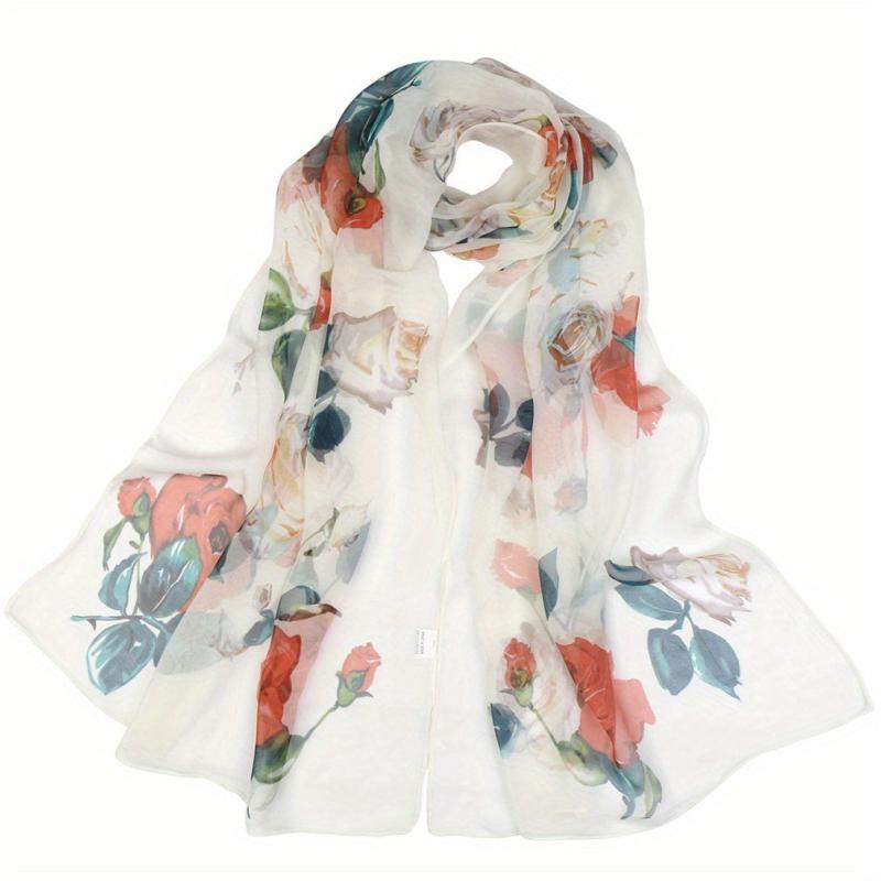 Classic Flower Print Scarf Thin Breathable Shawl Gauze Scarves