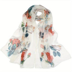 Classic Flower Print Scarf Thin Breathable Shawl Gauze Scarves