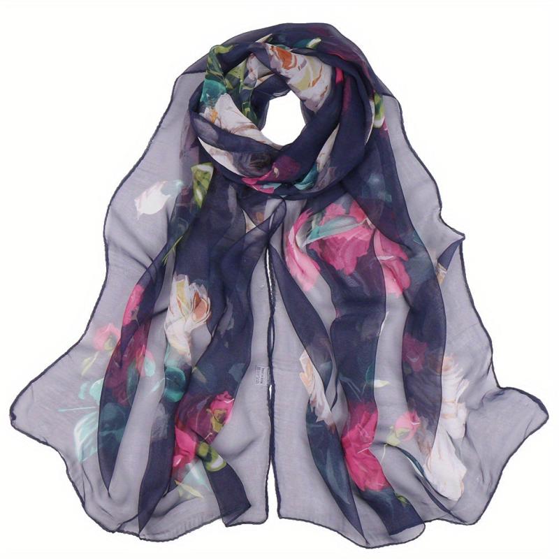 Classic Flower Print Scarf Thin Breathable Shawl Gauze Scarves