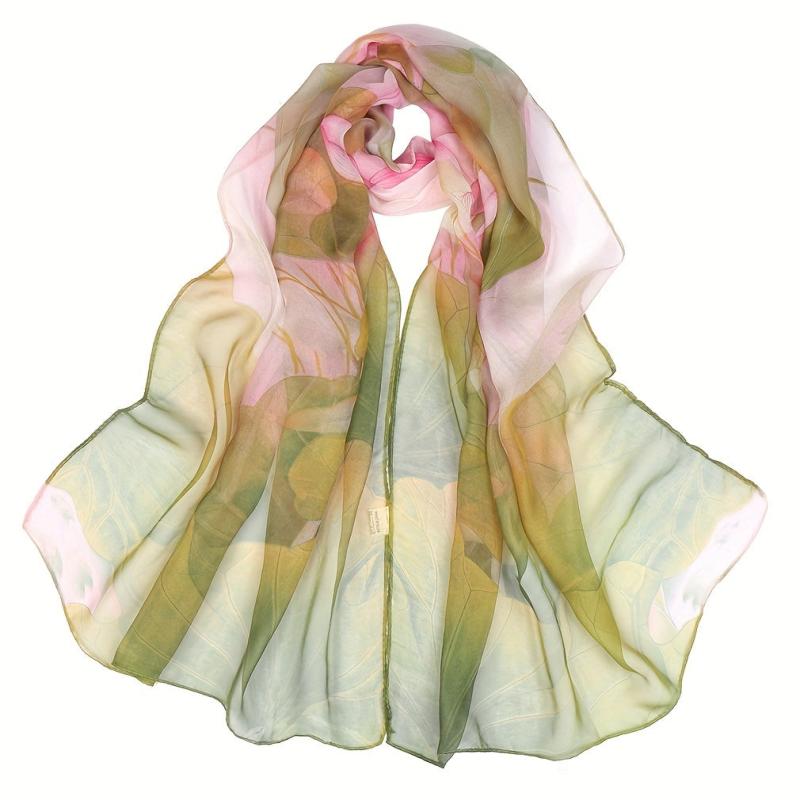 Classic Flower Print Scarf Thin Breathable Shawl Gauze Scarves