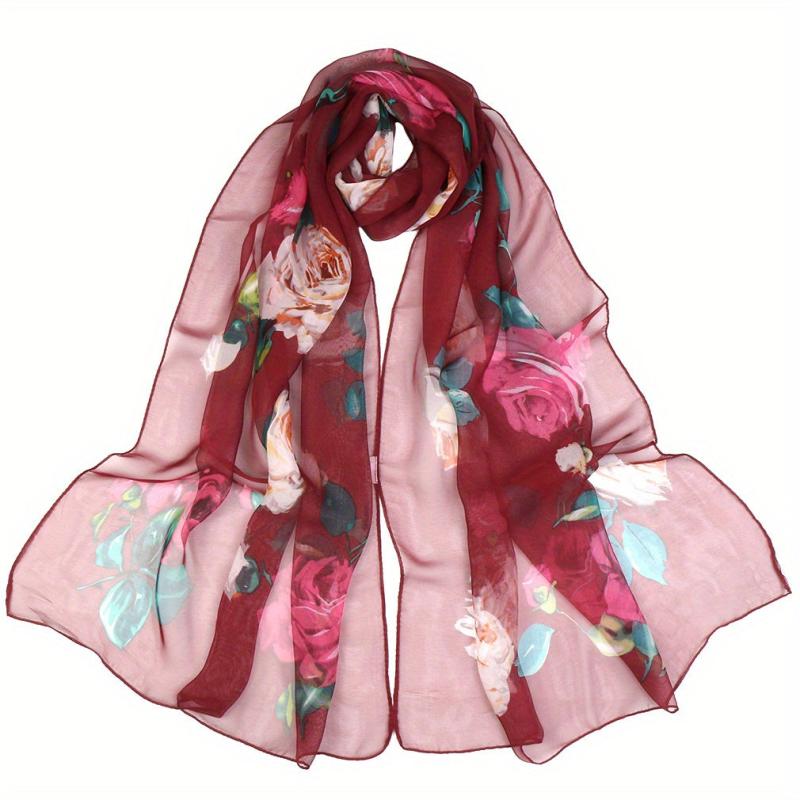 Classic Flower Print Scarf Thin Breathable Shawl Gauze Scarves