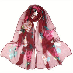 Classic Flower Print Scarf Thin Breathable Shawl Gauze Scarves