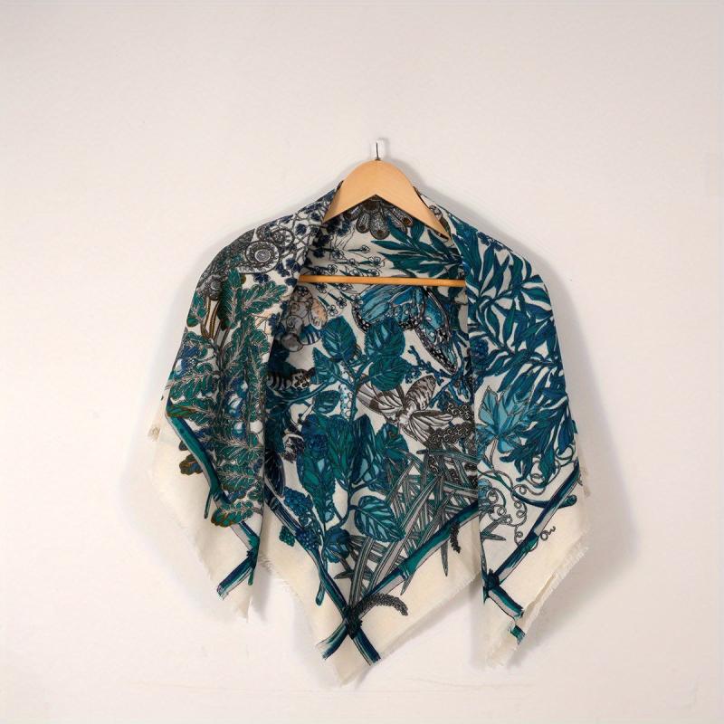 Vintage Floral Print Square Scarf Tassel Shawl Casual Windproof Head Wrap