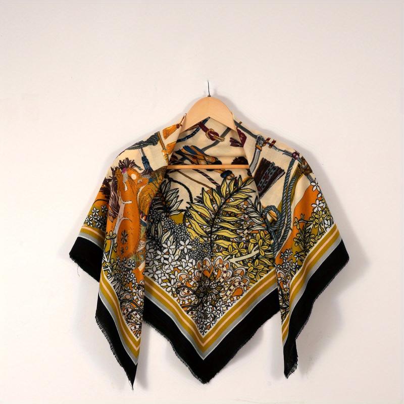 Vintage Floral Print Square Scarf Tassel Shawl Casual Windproof Head Wrap