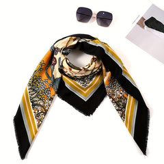 Vintage Floral Print Square Scarf Tassel Shawl Casual Windproof Head Wrap