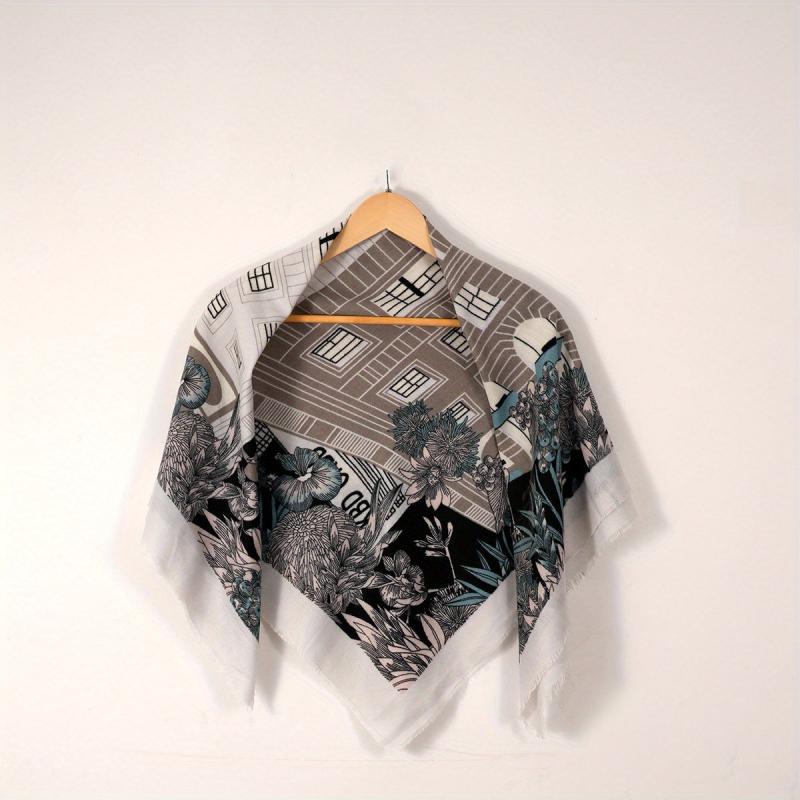 Vintage Floral Print Square Scarf Tassel Shawl Casual Windproof Head Wrap