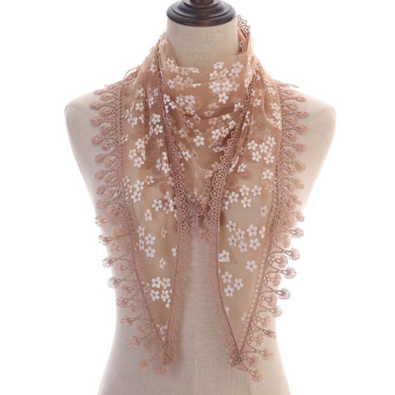 Floral Print Bridal Triangle Scarf Cathedral Head Wrap Lace Shawl Latin Scarf