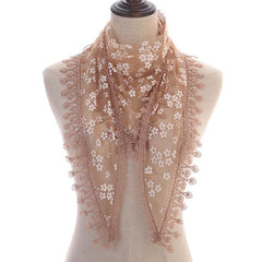 Floral Print Bridal Triangle Scarf Cathedral Head Wrap Lace Shawl Latin Scarf
