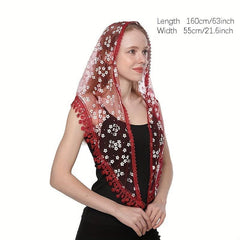 Floral Print Bridal Triangle Scarf Cathedral Head Wrap Lace Shawl Latin Scarf