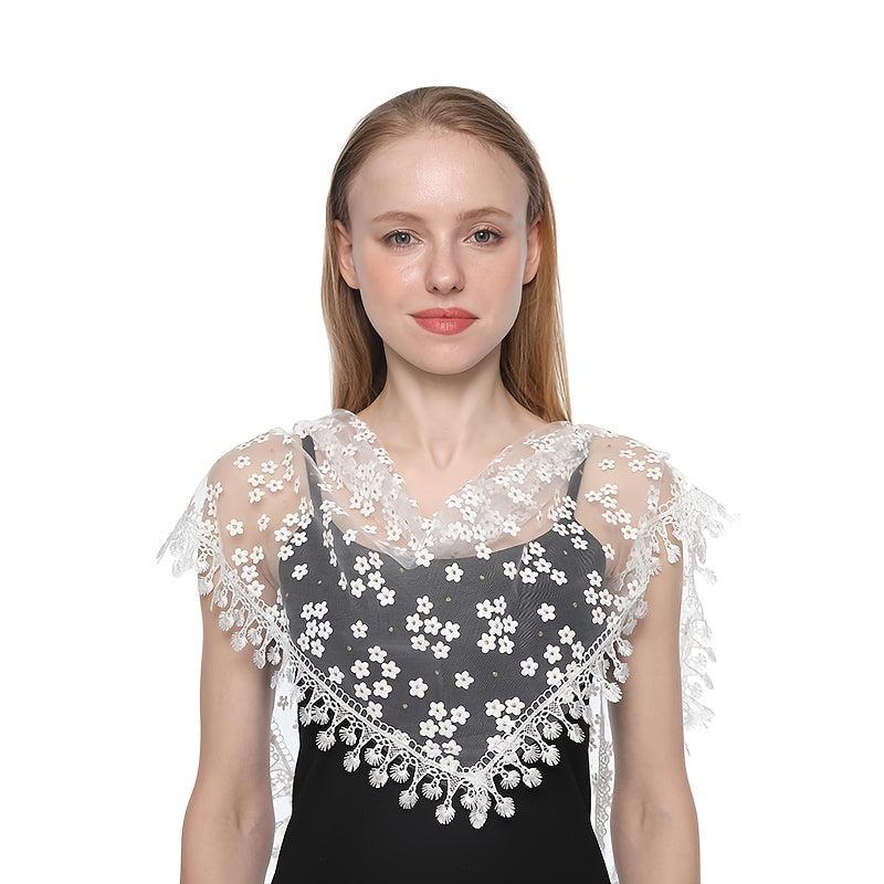 Floral Print Bridal Triangle Scarf Cathedral Head Wrap Lace Shawl Latin Scarf