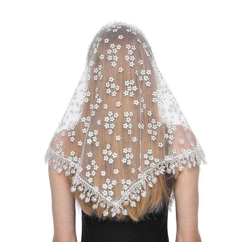 Floral Print Bridal Triangle Scarf Cathedral Head Wrap Lace Shawl Latin Scarf