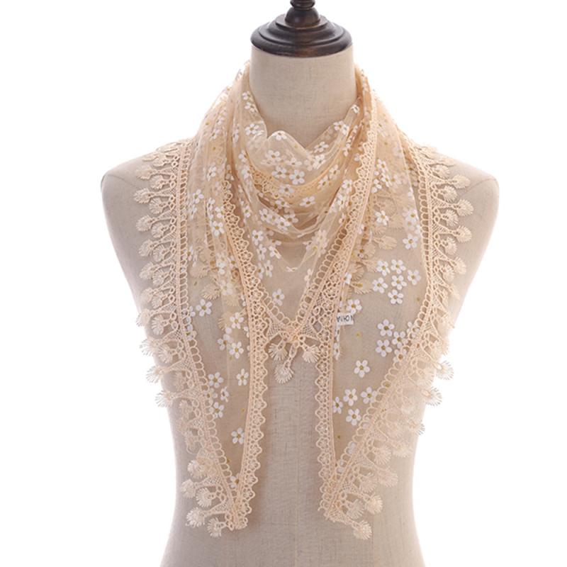 Floral Print Bridal Triangle Scarf Cathedral Head Wrap Lace Shawl Latin Scarf