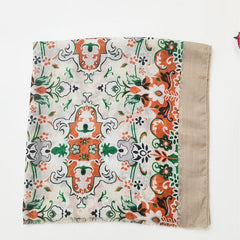 Orange Floral Print Scarf Raw Edge Shawl Wrap Women Accessories