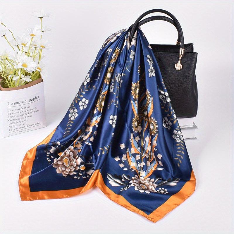Vintage Flower Print Bandana Silk Square Scarf Windproof Head Wrap