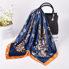 Vintage Flower Print Bandana Silk Square Scarf Windproof Head Wrap