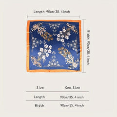 Vintage Flower Print Bandana Silk Square Scarf Windproof Head Wrap
